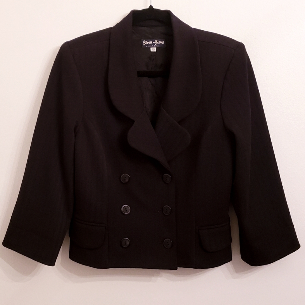 Bisou-Bisou black blazer with matching mini skirt size 10